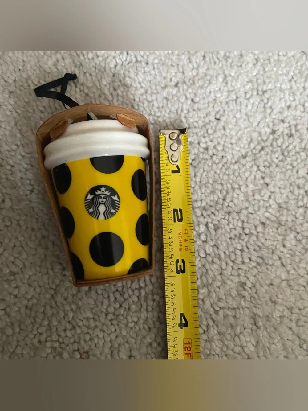 Starbucks Yellow Polka Dot Ornament - Mini Coffee Cup